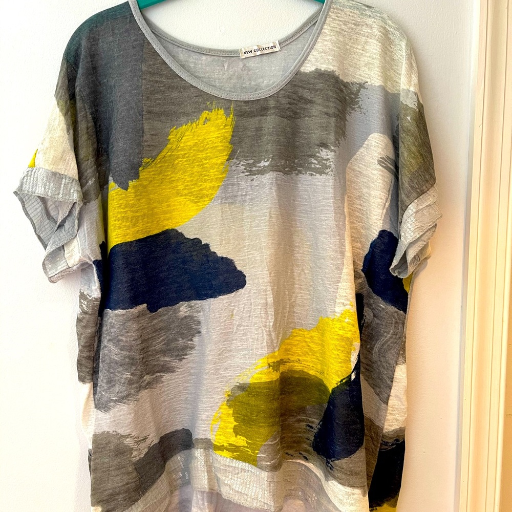 Made in Italy Linen Sequined Camo Top